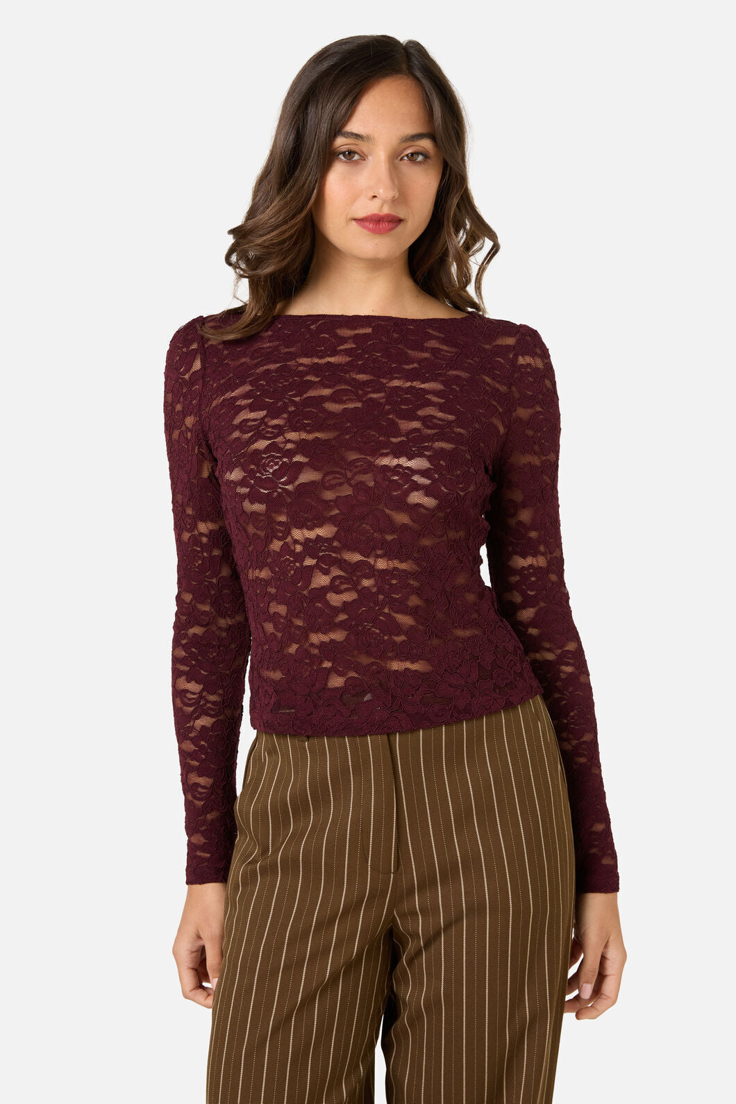 Princess Highway - Suzie Long Sleeve Lace Top - wine