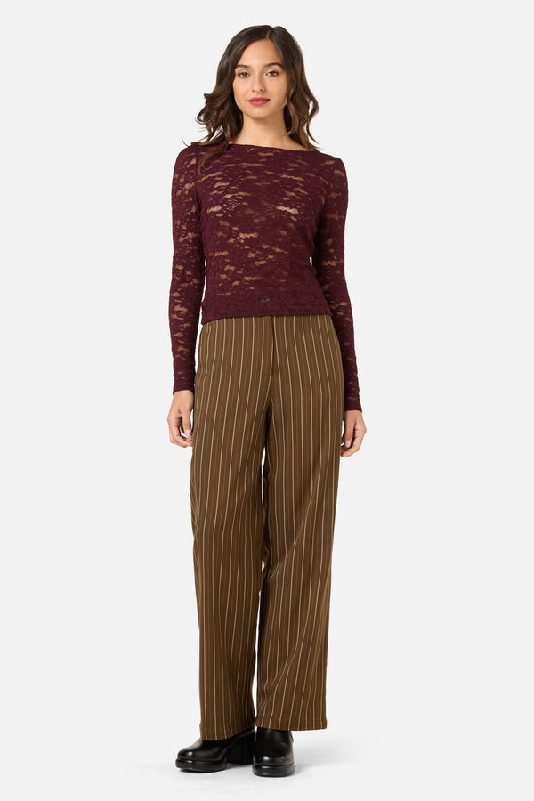 Princess Highway - Suzie Long Sleeve Lace Top - wine