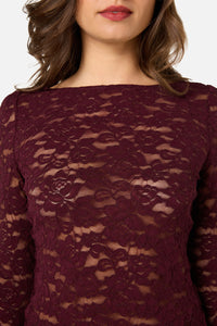 Princess Highway - Suzie Long Sleeve Lace Top - wine