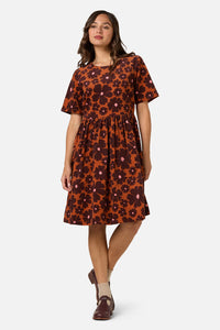 Princess Highway - Donna Flower Cord Smock Dress - rust