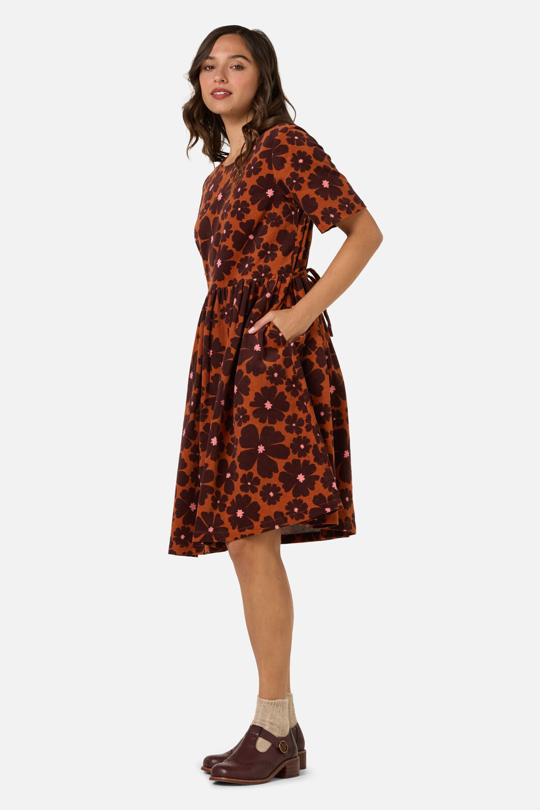 Princess Highway - Donna Flower Cord Smock Dress - rust