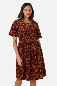 Princess Highway - Donna Flower Cord Smock Dress - rust
