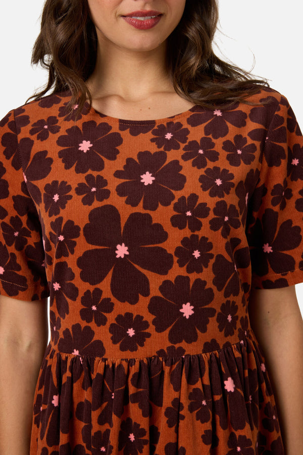 Princess Highway - Donna Flower Cord Smock Dress - rust