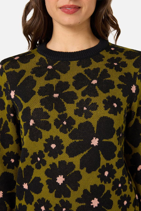 Princess Highway - Donna Flower Knit Jumper - olive