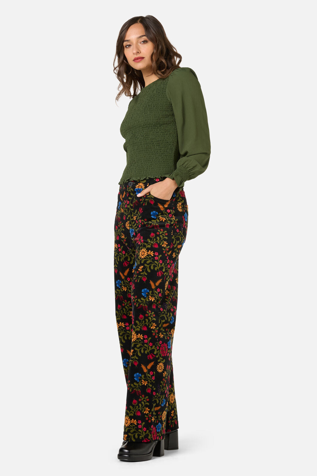 Princess Highway - Joelle Floral Velvet Jean - black