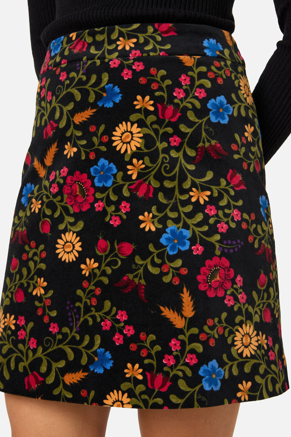 Princess Highway - Joelle Floral Velvet Skirt - black