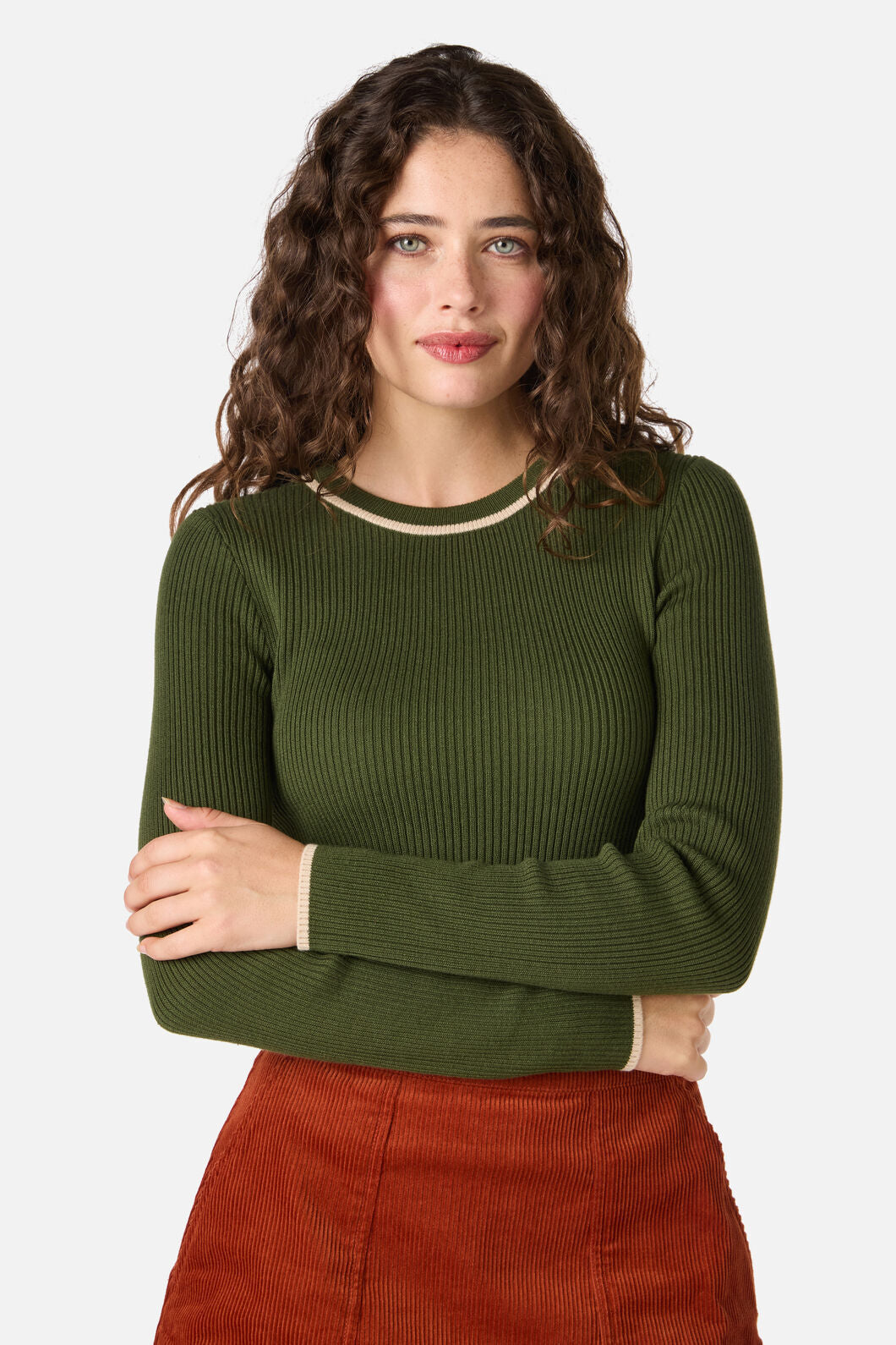 Princess Highway - Fifi Long Sleeve Rib Knit Top - olive