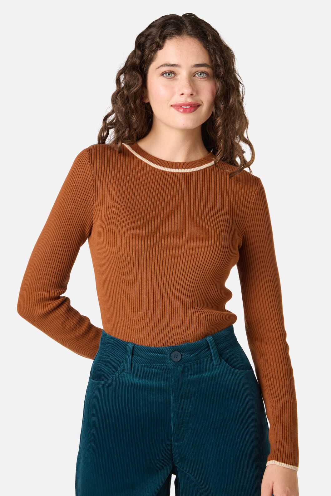 Princess Highway - Fifi Long Sleeve Rib Knit Top - toffee