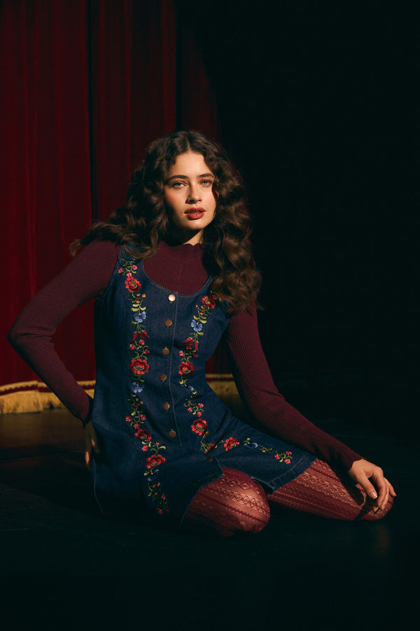 Princess Highway - Joelle Embroidered Pinafore - blue-denim