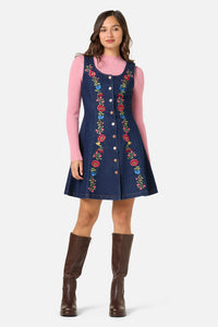 Princess Highway - Joelle Embroidered Pinafore - blue-denim