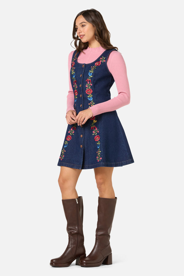 Princess Highway - Joelle Embroidered Pinafore - blue-denim