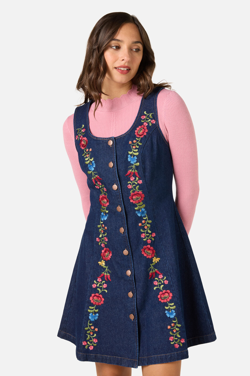 Princess Highway - Joelle Embroidered Pinafore - blue-denim