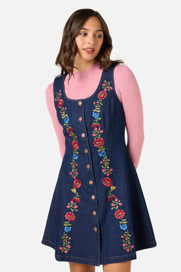 Princess Highway - Joelle Embroidered Pinafore - blue-denim