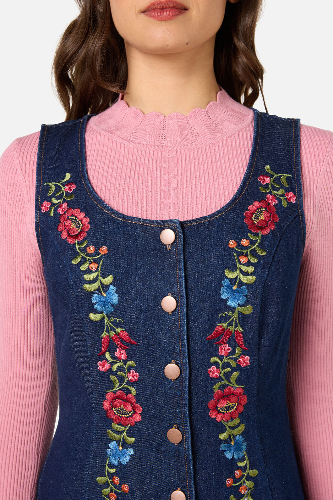 Princess Highway - Joelle Embroidered Pinafore - blue-denim