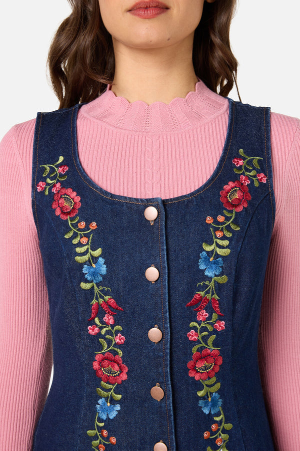 Princess Highway - Joelle Embroidered Pinafore - blue-denim