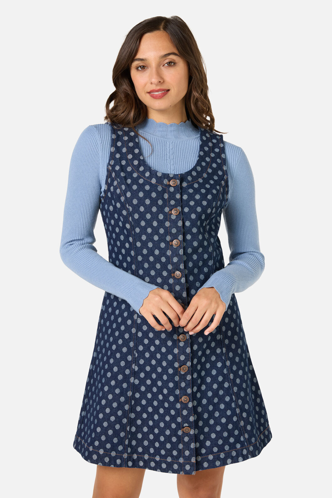 Princess Highway - Polka Spot Denim Pinny - dark-denim