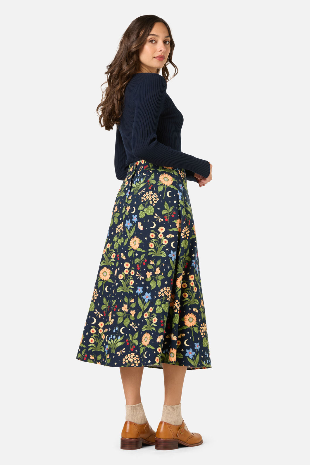Princess Highway - Midnight Garden Midi Skirt - navy