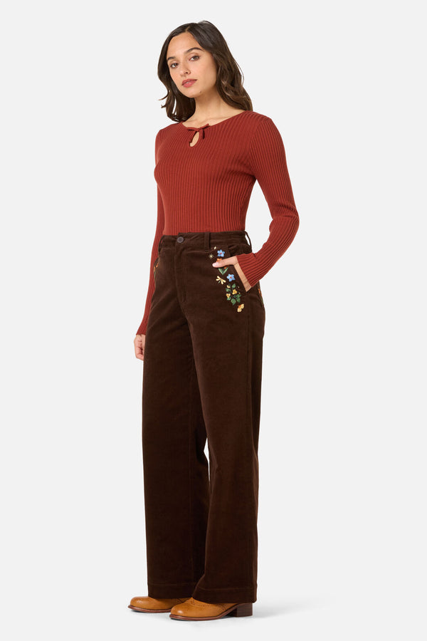 Princess Highway - Midnight Embroidered Cord Jean - chocolate