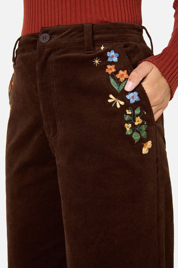 Princess Highway - Midnight Embroidered Cord Jean - chocolate