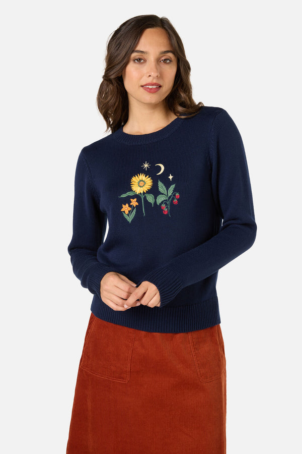 Princess Highway - Midnight Garden Embroidered Jumper - navy