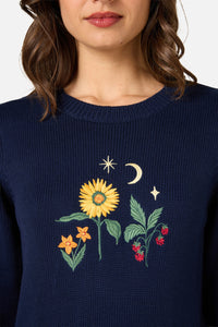 Princess Highway - Midnight Garden Embroidered Jumper - navy
