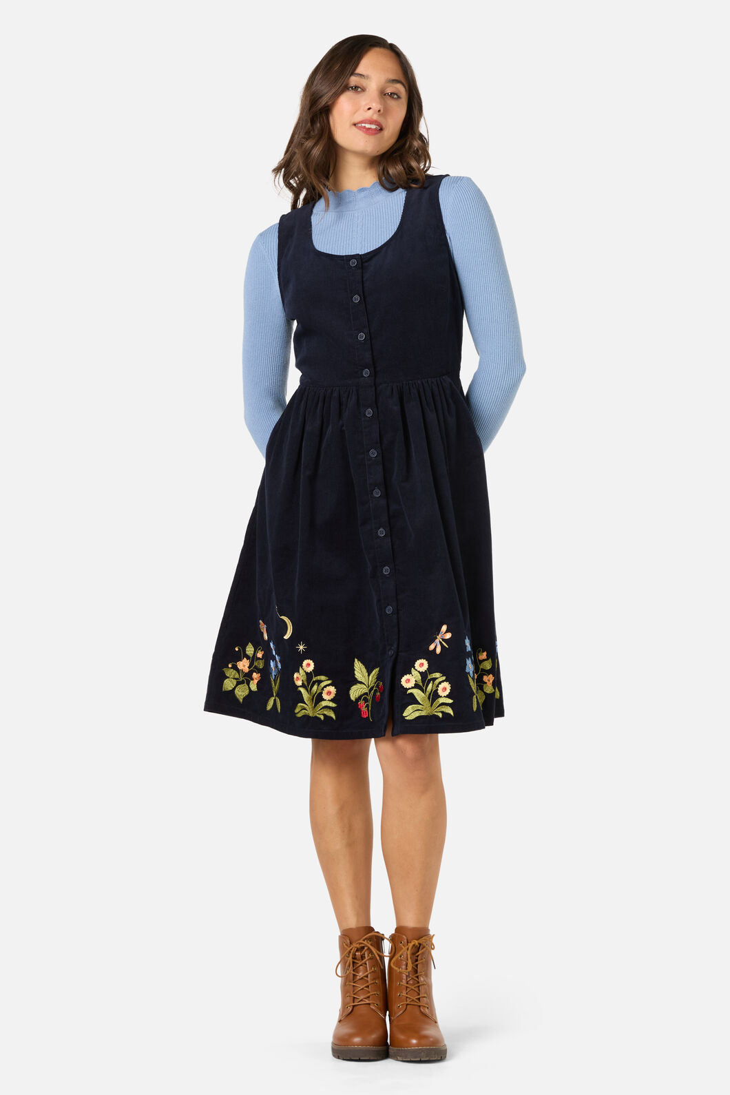 Princess Highway - Midnight Garden Embroidered Cord Dress - navy