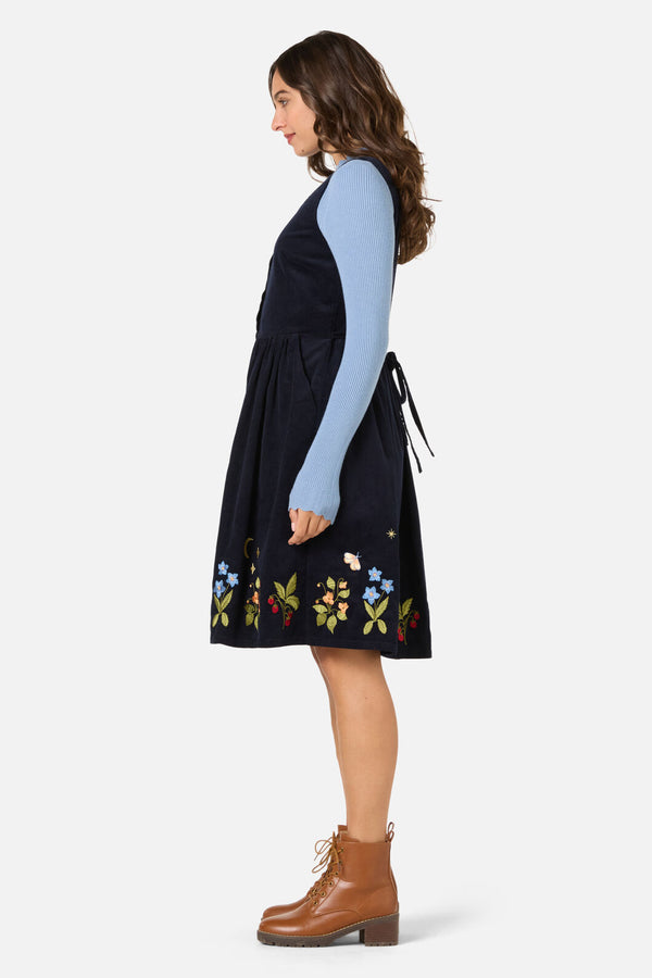 Princess Highway - Midnight Garden Embroidered Cord Dress - navy