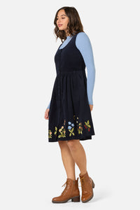 Princess Highway - Midnight Garden Embroidered Cord Dress - navy