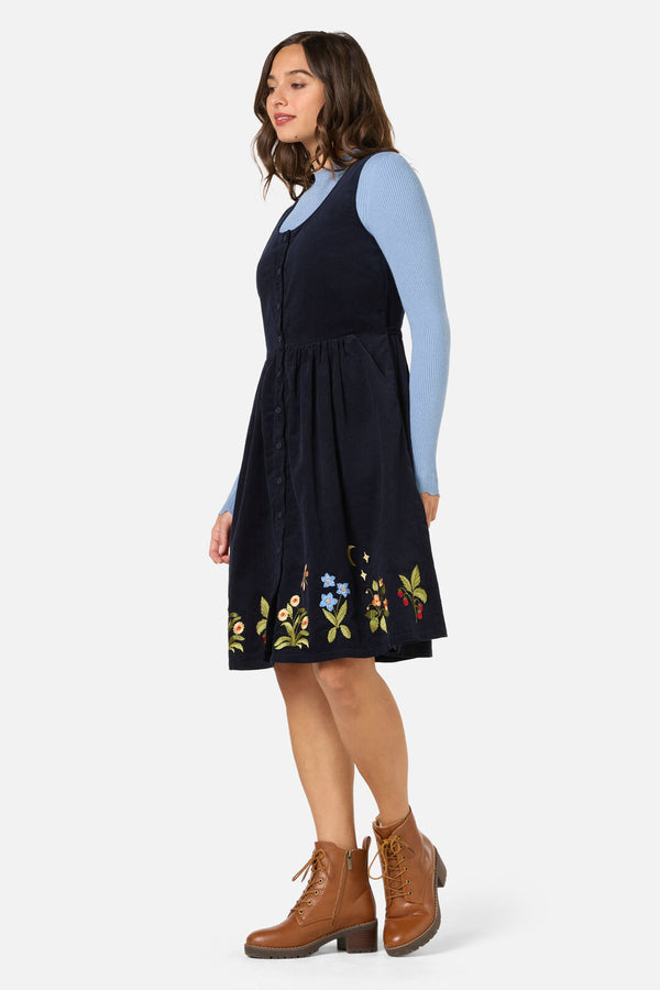 Princess Highway - Midnight Garden Embroidered Cord Dress - navy