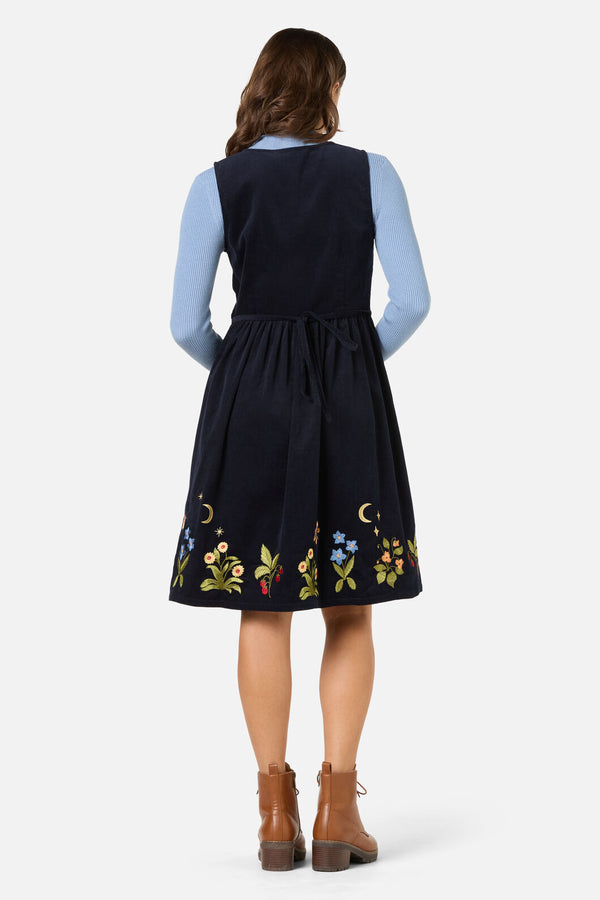 Princess Highway - Midnight Garden Embroidered Cord Dress - navy
