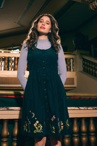 Princess Highway - Midnight Garden Embroidered Cord Dress - navy