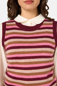 Princess Highway - Rory Wool Blend Stripe Vest - plum-multi