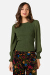 Princess Highway - Ebony Shirred Long Sleeve Top - dark-green