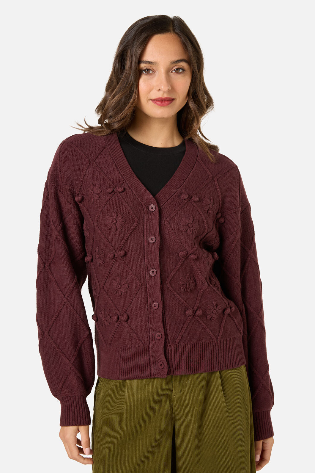 Princess Highway - Bloom Embroidered Cardigan - chocolate