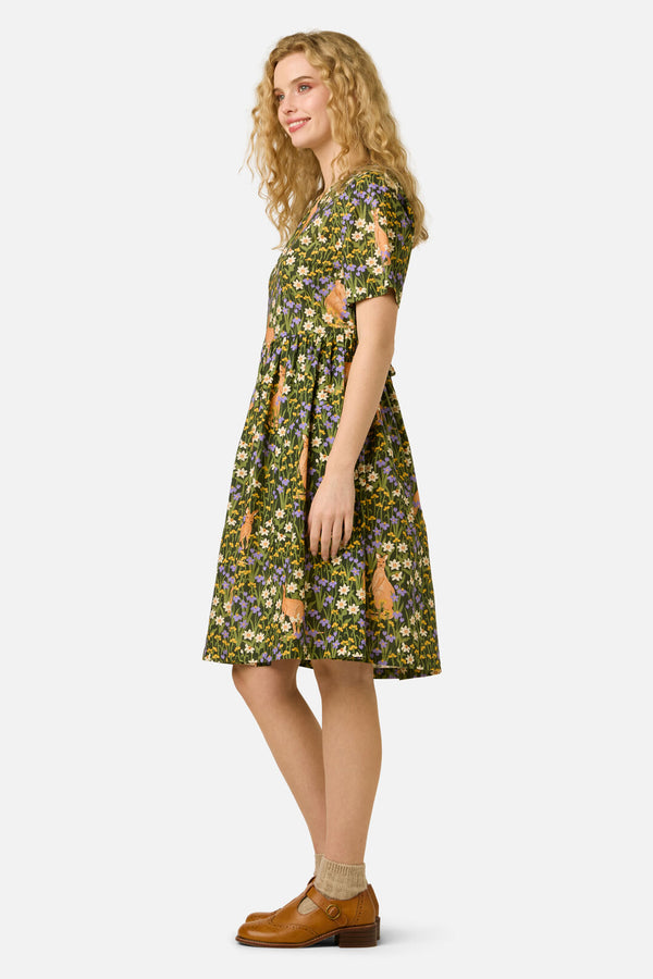 Princess Highway - Kangaroo & Flora Smock Dress - green