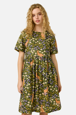 Princess Highway - Kangaroo & Flora Smock Dress - green