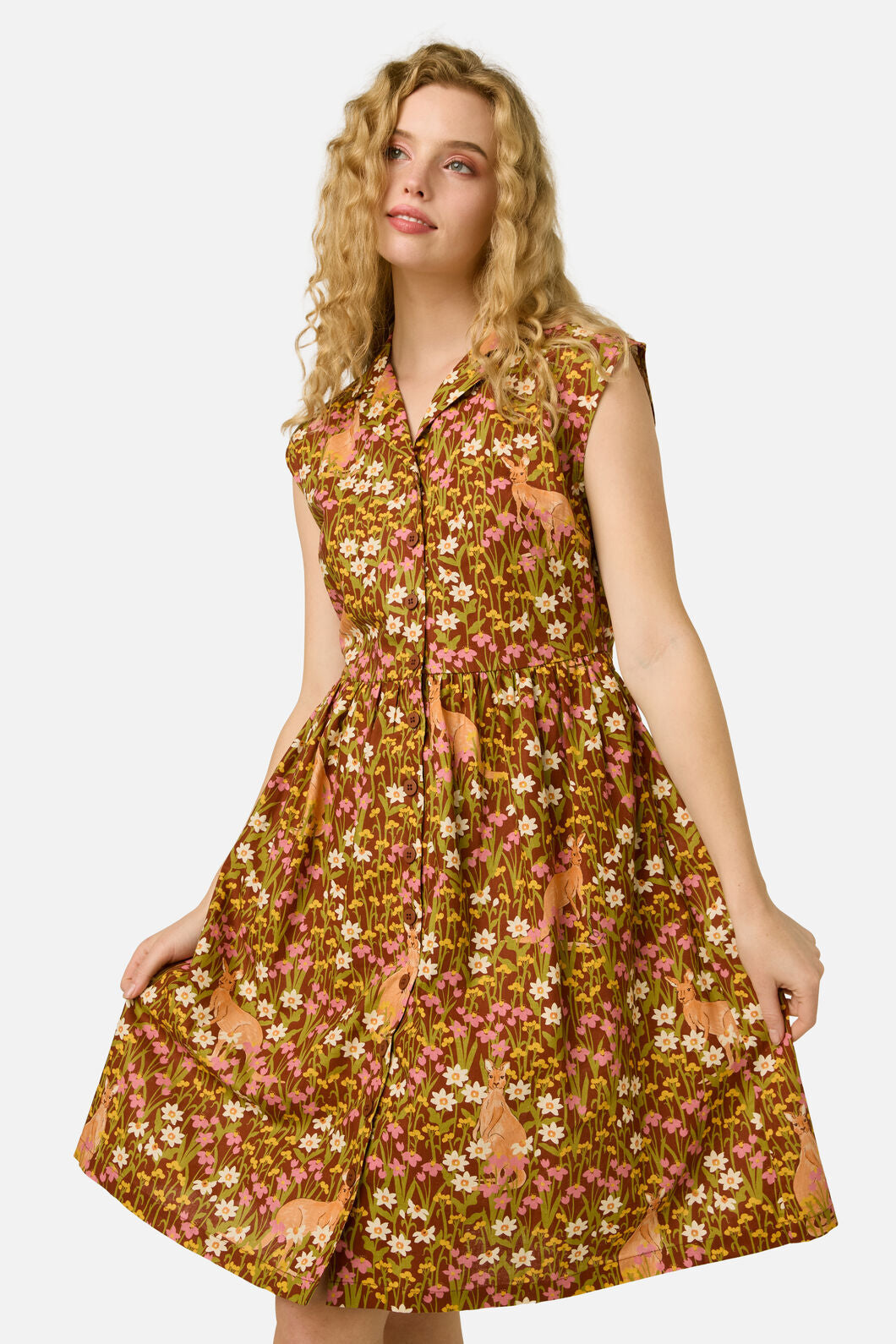 Princess Highway - Kangaroo & Flora Shirt Dress - rust