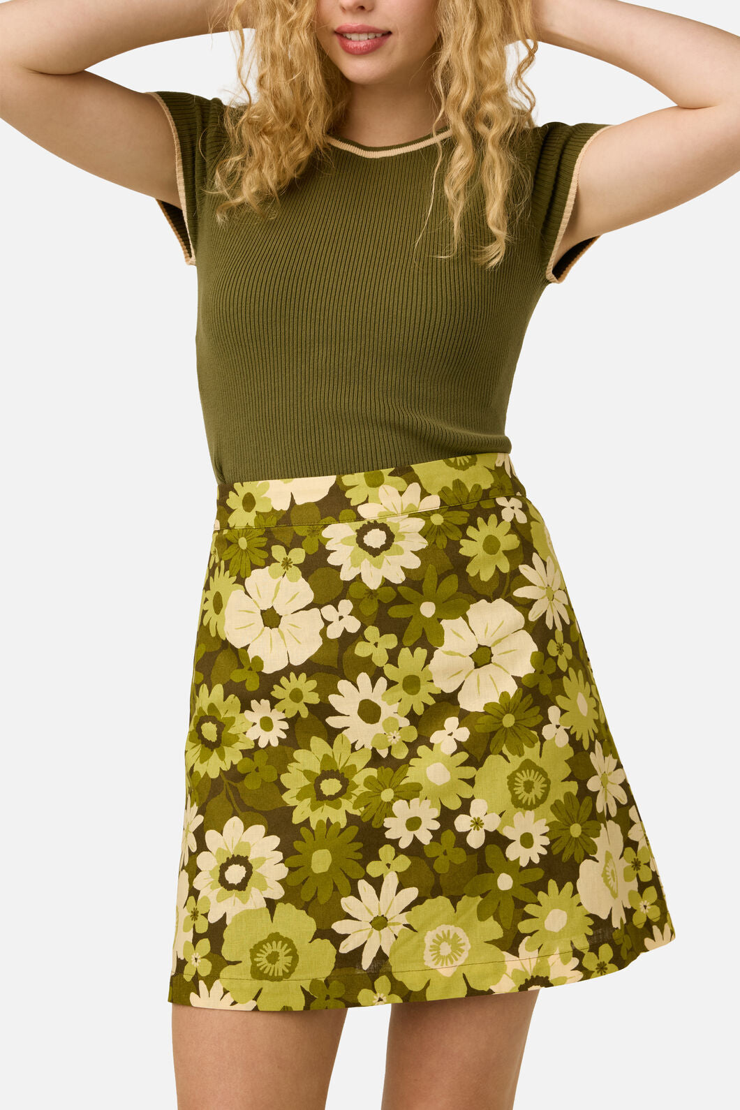 Princess Highway - Twiggy Floral Mini Skirt - olive-green