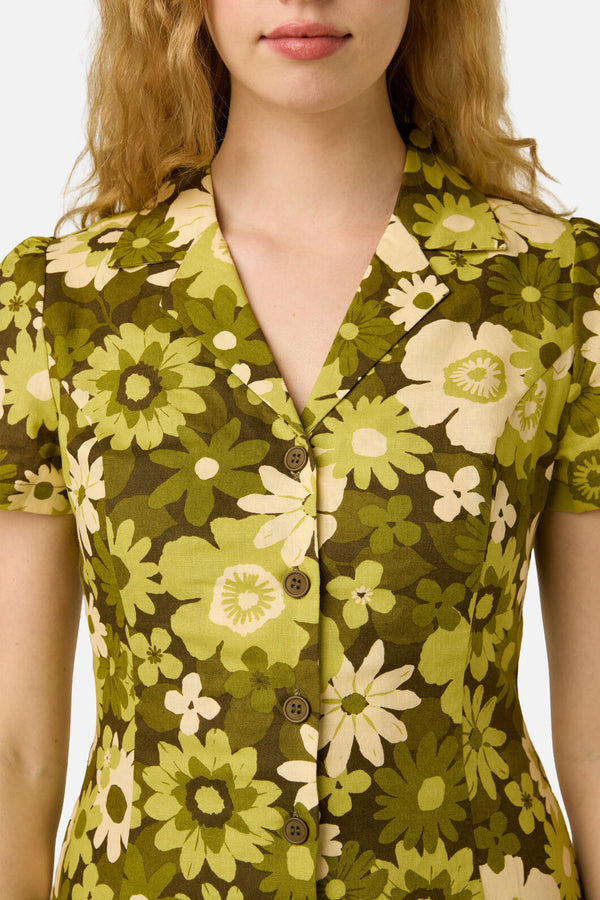 Princess Highway - Twiggy Floral Shirt Dress - olive-green