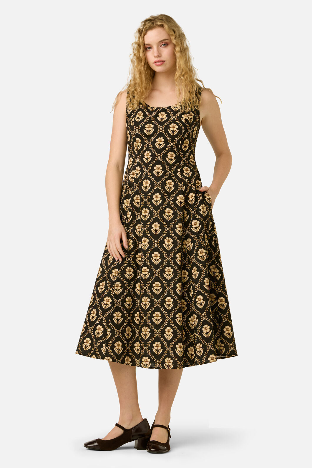 Princess Highway - Luxe Fleur Geo Midi Dress - black-cream