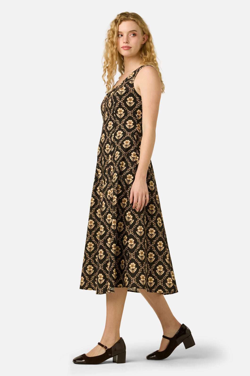 Princess Highway - Luxe Fleur Geo Midi Dress - black-cream