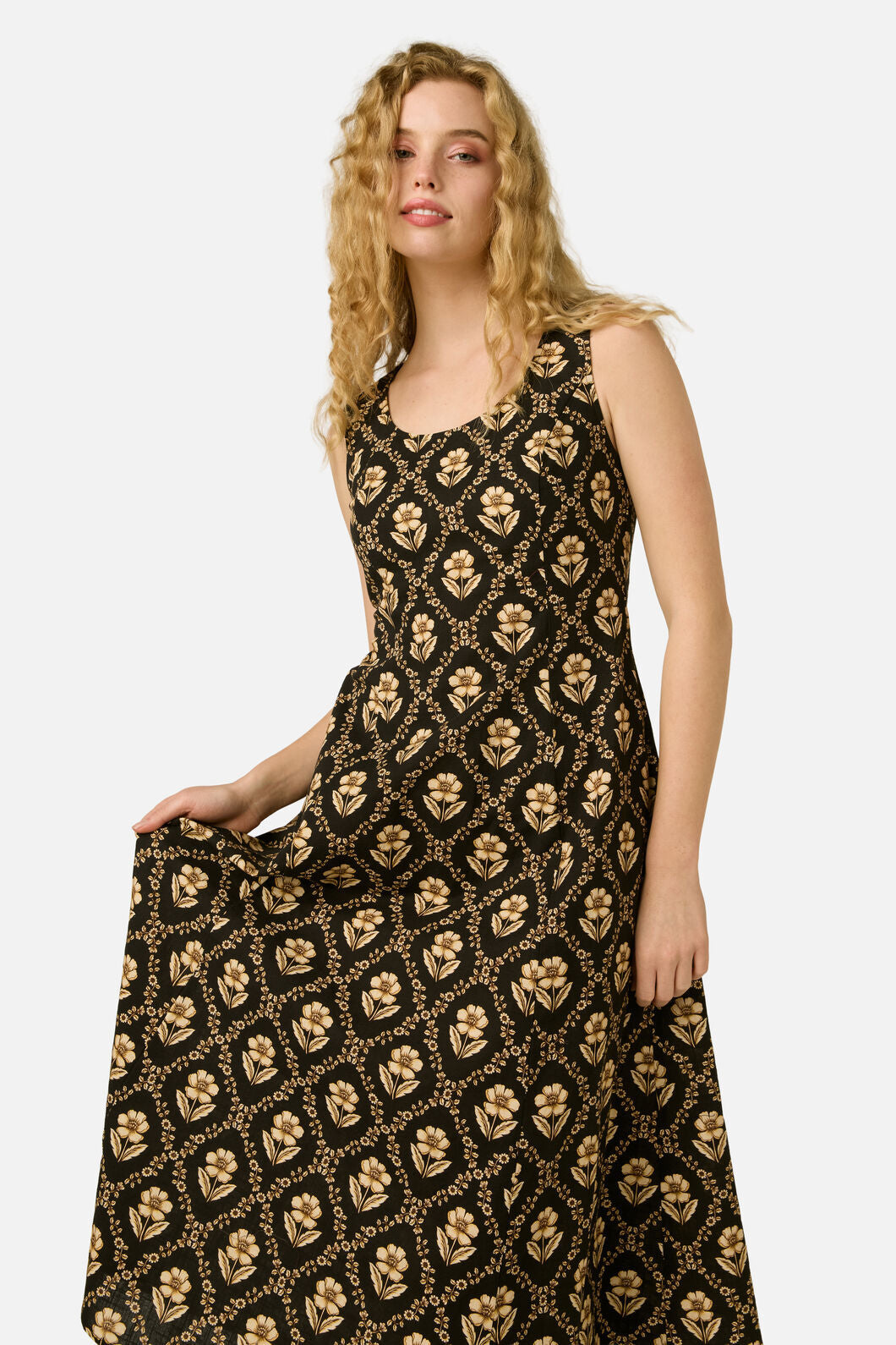 Princess Highway - Luxe Fleur Geo Midi Dress - black-cream