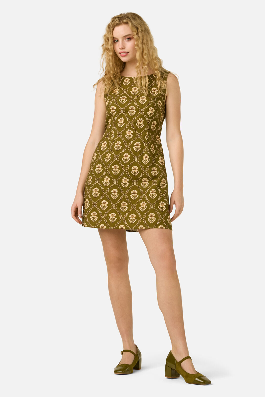 Princess Highway - Luxe Fleur Geo Mini Dress - olive-cream