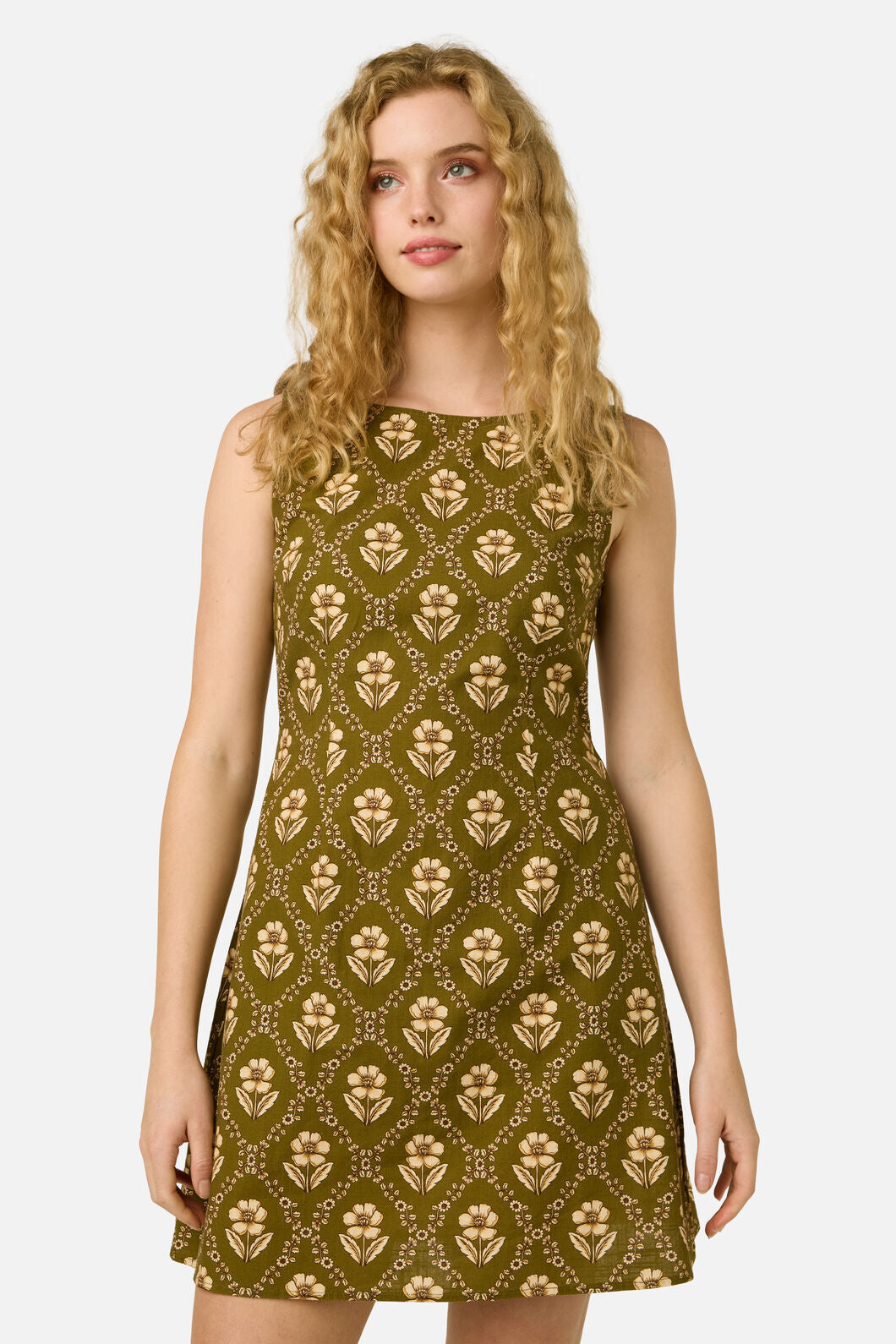 Princess Highway - Luxe Fleur Geo Mini Dress - olive-cream