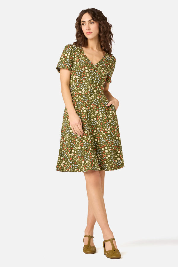 Princess Highway - Ditsy Ladybug A-Line Dress - green