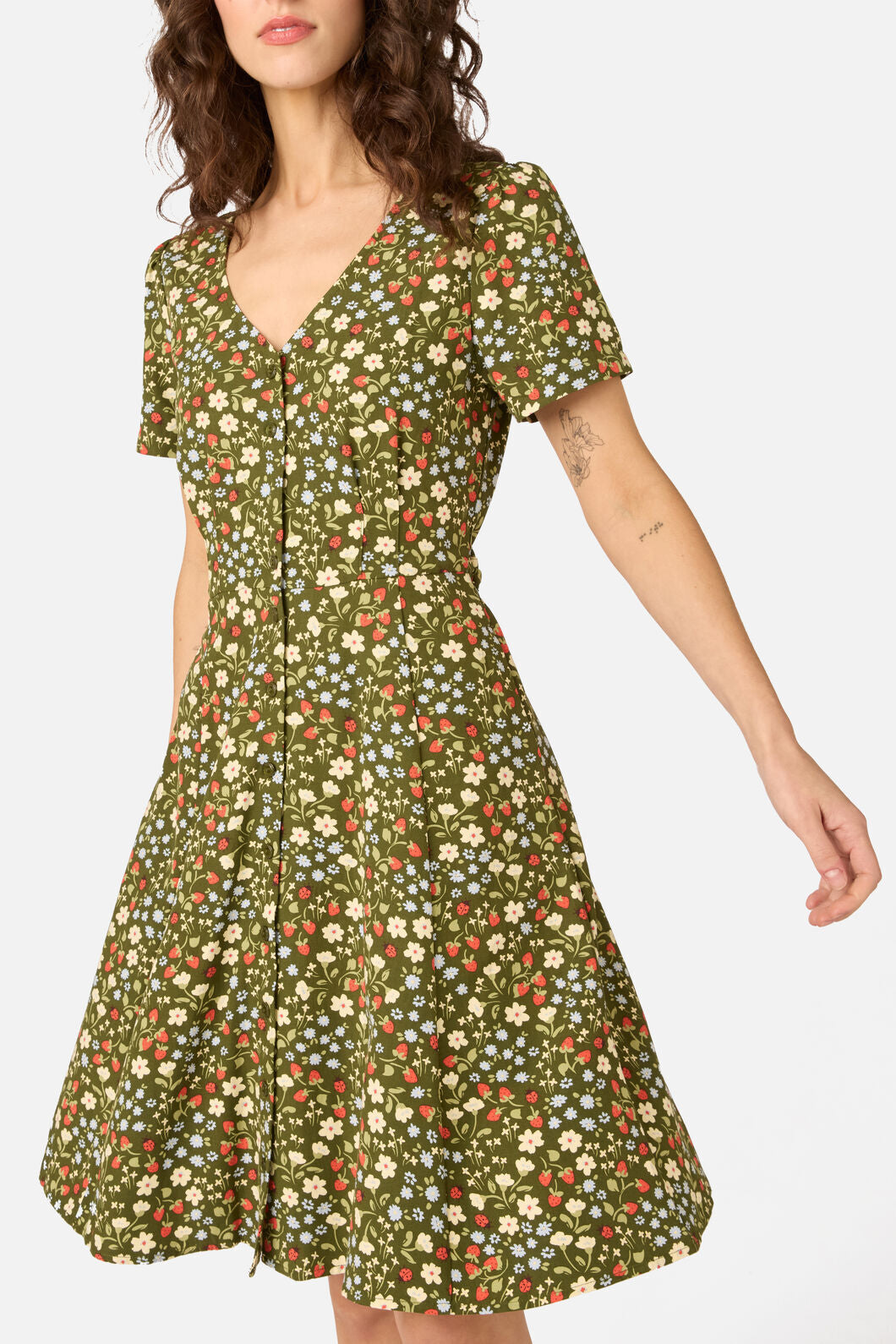Princess Highway - Ditsy Ladybug A-Line Dress - green