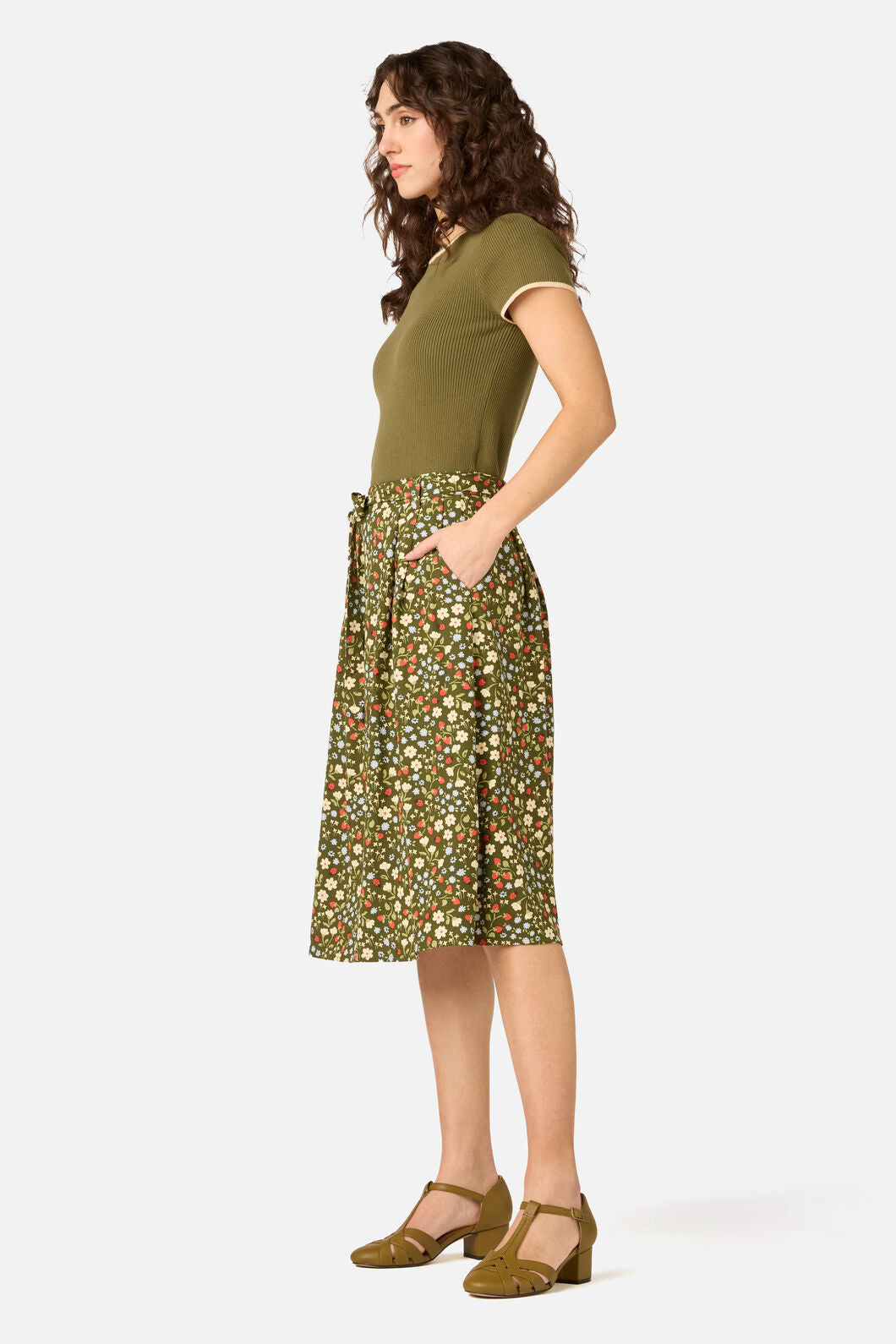 Princess Highway - Ditsy Ladybug Midi Skirt - green