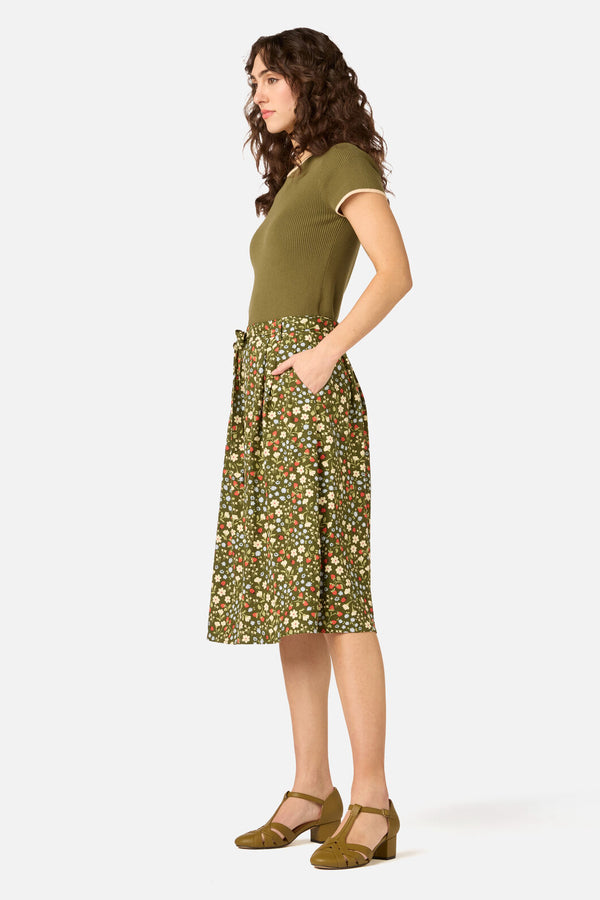 Princess Highway - Ditsy Ladybug Midi Skirt - green