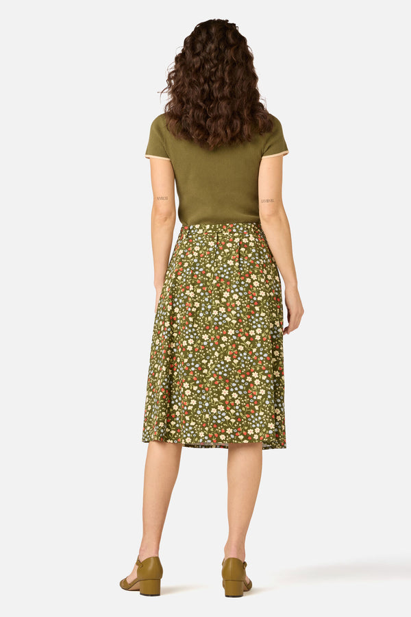 Princess Highway - Ditsy Ladybug Midi Skirt - green
