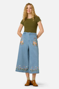 Princess Highway - Kangaroo Embroidered Culotte - blue-denim